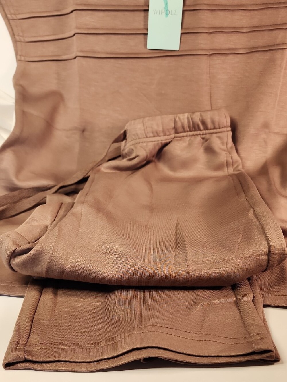 WIHOLL Mocha Brown Ribbed Detail Casual Lounge Set In Small - Picture 8 of 8